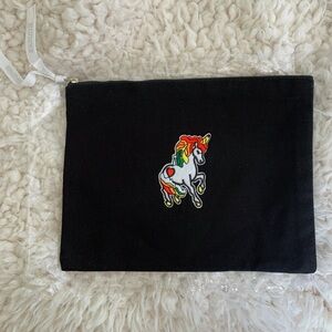 New Black Canvas Rainbow Unicorn Cosmetic Bag / Travel Bag 10x8